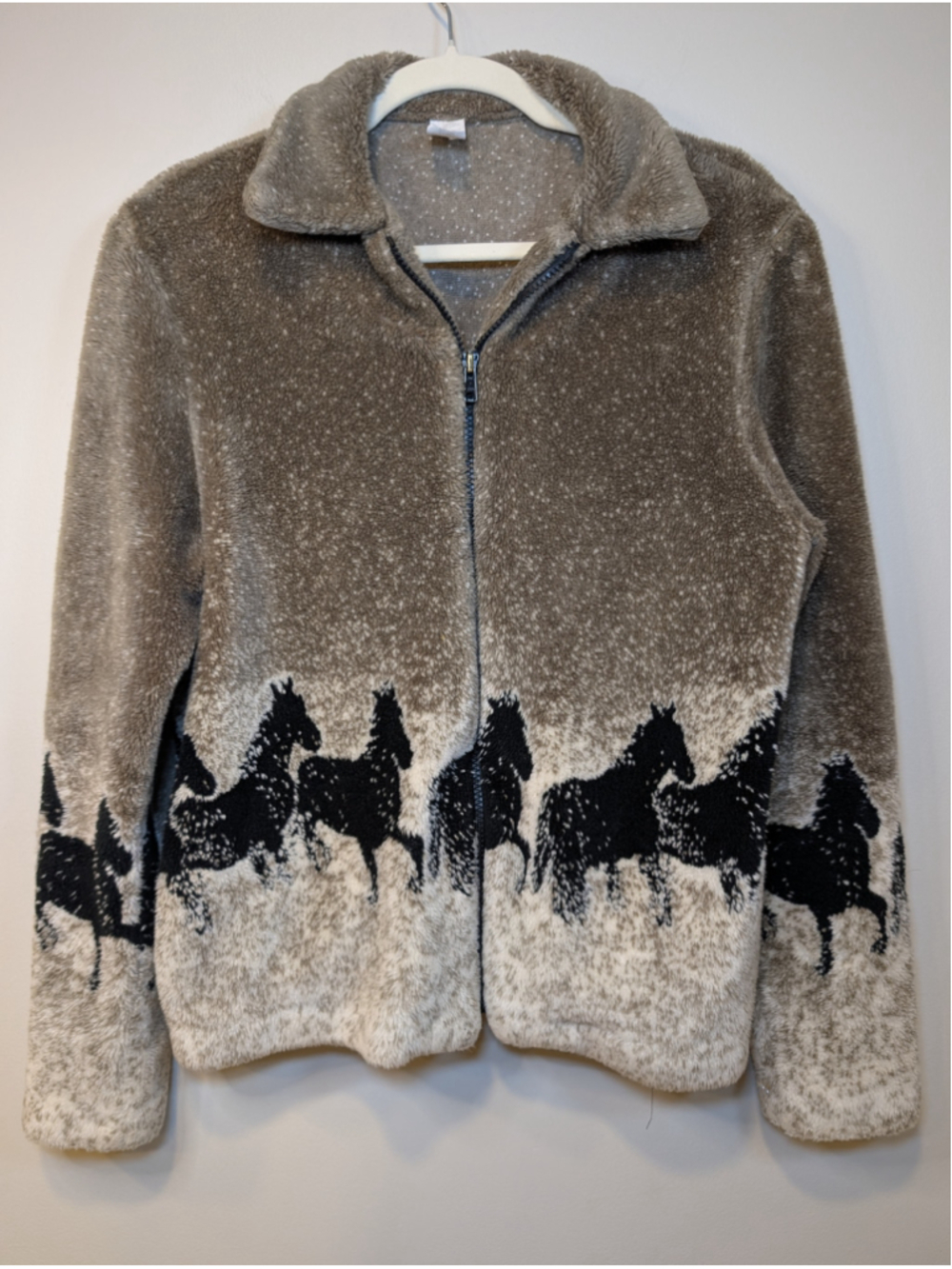 Vintage 90s Black Jack Sport Horse Fleece Jacket Medium Made in USA Cottagecore